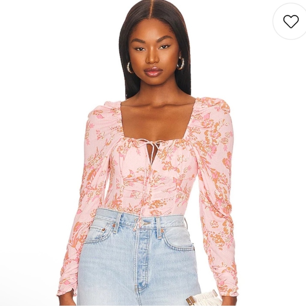 Free People Hilary Printed Top in Pink Combo